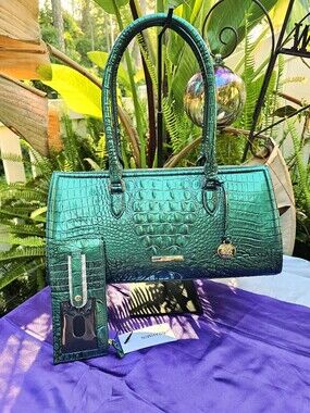 Brahmin Sophia Satchel Mystic Green Melbourne Leather Bag Wallet Set NWT